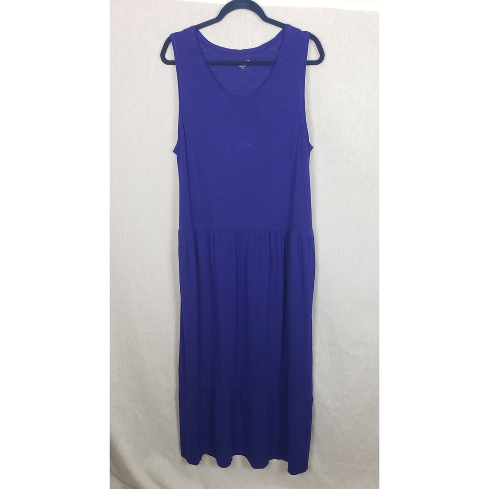 Eileen Fisher Purple Hemp Organic Cotton Tiered Slub Maxi Dress Pockets L Boho